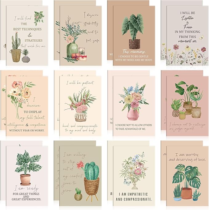 Tatuo 24 Pcs Positive Affirmation Notebooks for Women Botanical Inspirational Notebook Small Motivational Notepad Plant Aesthetic Self Care Diary for Student Teacher Coworker Back to School Supplies