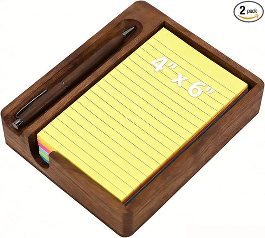 MultiBey Walnut Wood Sticky Note Holder with Pen Slot and Wooden Pen, 4x6 Self-Stick Note Dispenser Desk Accessories, Natural Wood Memo Pad Holder Organizer for Office School Home