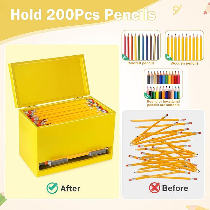 Aigybobo Pencil Dispenser for Classroom, Wooden Pencil Holder for Desk, Teacher Must Haves for Organization and Storage, Pencils Straw Dispenser for Classroom Office Kitchen Restaurant