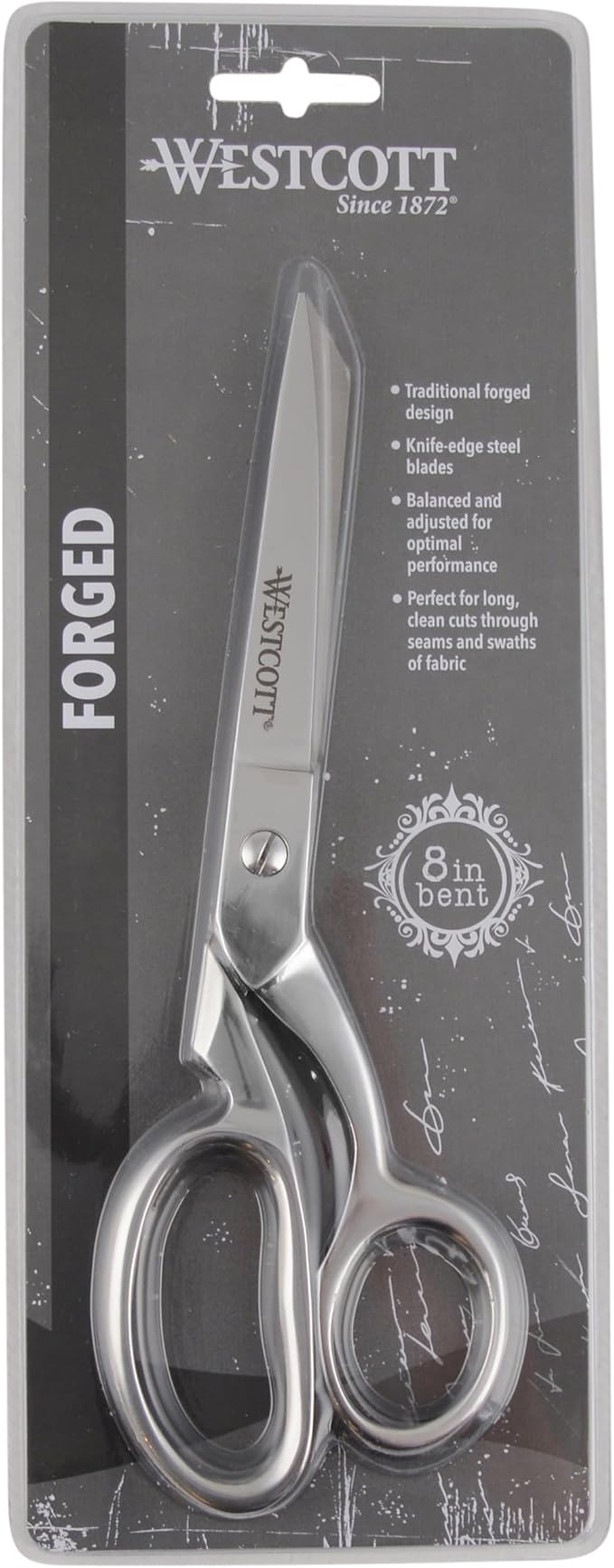 Westcott 8-Inch Forged Heavy Duty Bent Fabric Scissors, Precision-Ground Knife-Edge Blades for Seamless Cutting, Perfect for Sewing, Crafts, and Office