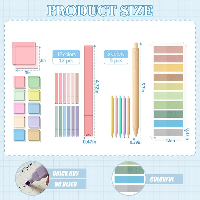 Jutom 38 Pcs Book Annotation Kit for Bible Journaling Study, Aesthetic Highlighters Pens, Index Tabs, Sticky Notes, Markers for Annotating Books Bible Page Tabs Supplies(Pastel Color,Square)