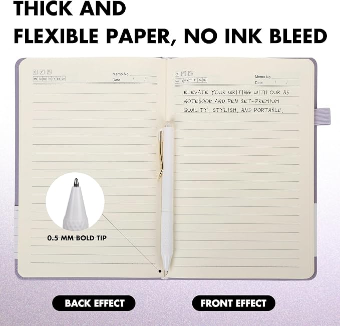 Aodaer 12 Set Lined Notebook Journals with Pens A5 Notebooks 100 GSM College Ruled Hardcover Notebook PU Leather Notepad with Pen Holder for Office School, 5.7 x 8.3 Inches, Lavender