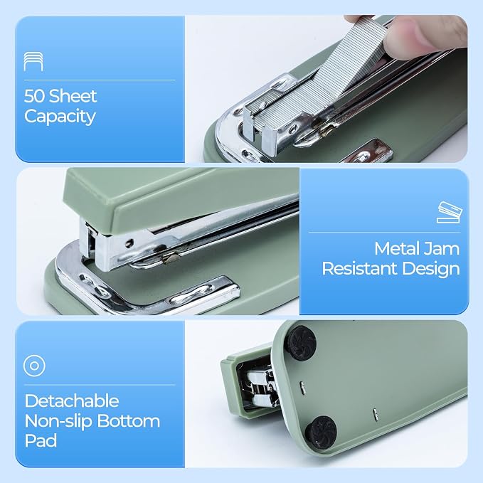 M&G Desktop Stapler Swing-Arm Stapler with 50 Sheet Capacity, 180 Rotation Design, Swivel Stapler with 1000 Staples for Booklet Binding, Durable Staplers for Office School Home (Green)