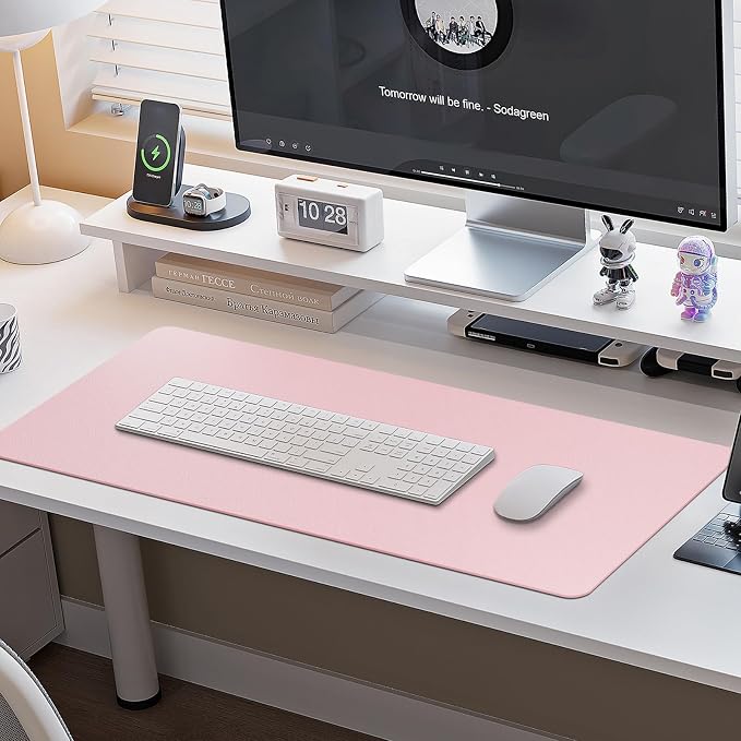 Boutilon Leather Desk Pad Protector,Non-Slip Mouse Pad,Laptop Desk Pad,Office Mouse Mat,Waterproof Leather Desk Blotter,Desk Writing Pad for Office and Home (XXL-Light Pink,47.2"x 17")