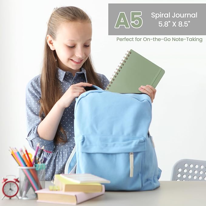 CICPAP Lined Spiral Journal Notebook, A5 College Ruled Notebook for Journaling, Note-Taking, and Daily Planning, Durable Hardcover with an Elegant Design, Green