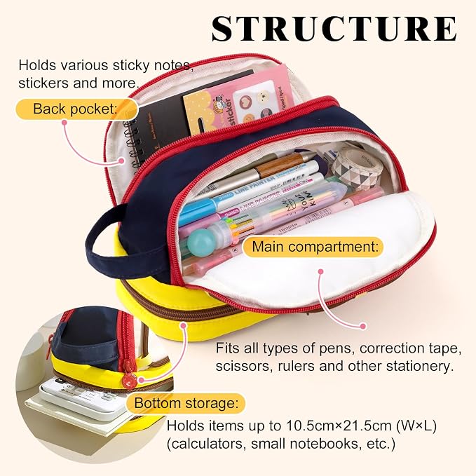 CICIMELON Large Capacity Pencil Case, Cute Aesthetic Pencil Pouch with 3 Compartments, Big Pencil Bag Organizer for School Supplies, Pen Holder for Kids, Girls, Boys, Students