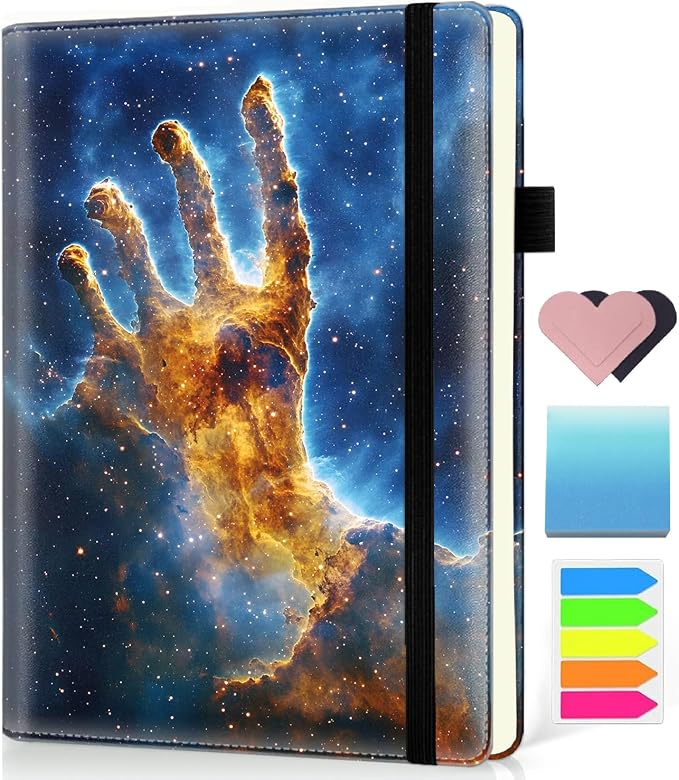 Hardcover Executive Notebooks, A5 PU Leather Lined Journal Notebook, 200 Pages Thick Paper Subject Notebooks for School,Work,Home Writing Business Notebook, Diary Book ，Colors Nebula Space