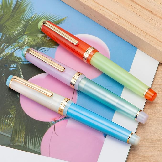 Jinhao 82 Acrylic Fountain Pen, Iridium Extra Fine Nib with Ink Converter, Morandi Orange Red Contrast Color Classic Design Smooth Writing Pen (Gold Trim)