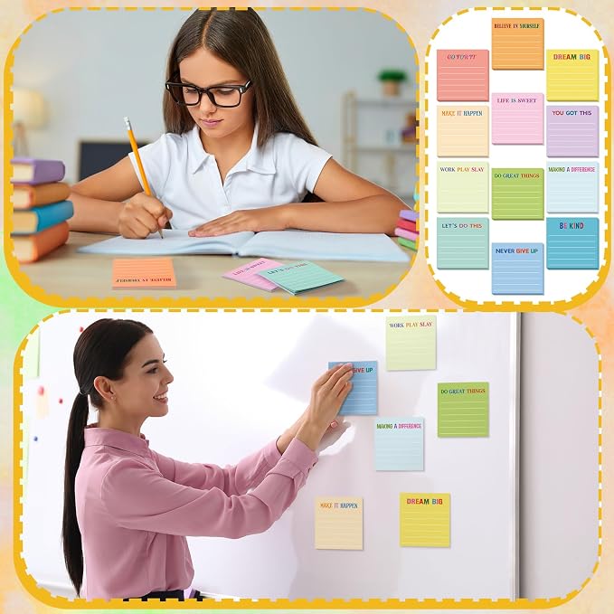 Yinder 24 Pcs Sticky Notes Gifts Bulk,Motivational,Light Color