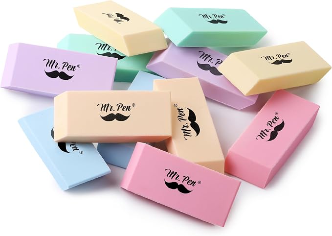 Mr. Pen- Pencil Eraser, 12 Pack, Purple | Large Latex Free Block Erasers for School, Office, Art Sketching, Homework, Exams, Clean Smudge-Free Correction