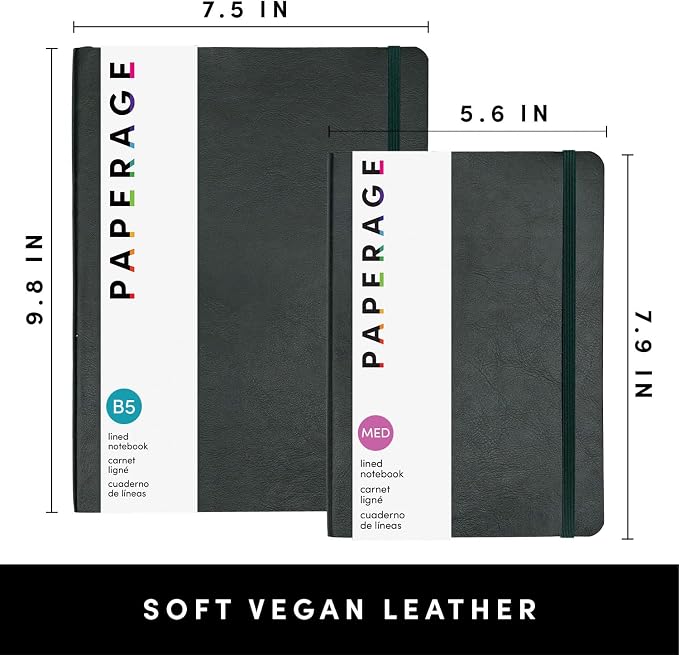 PAPERAGE Softcover Lined Journal Notebook (Dark Green), 160 Pages, Medium College Ruled Notebook, 5.6 inches x 7.9 inches - 100 GSM Thick Premium Paper, Leather Journal for Home, Work & School