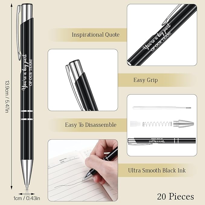 Colarr 40 Pcs Appreciation Gifts Bulk Inspirational PU Leather Notebook Journal & Pen Set Thank You Gifts for Staff, Employees, Coworkers, Nurses(Black,Team Sign)
