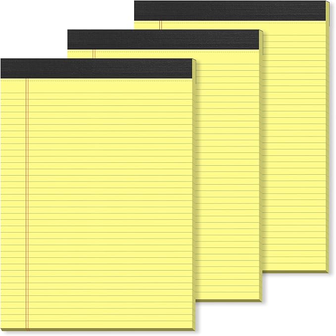 3 Pack Yellow Legal Pads 8.5×11 Paper Tablets College Ruled Writing Pads | Yellow Note Pads 8.5"x11" 30 Sheets/60 Pages, Sturdy Backing – Lined Notepad Ideal for Students, Office, Home, Business Use