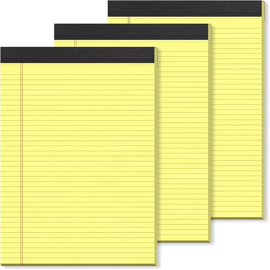 3 Pack Yellow Legal Pads 8.5×11 Paper Tablets College Ruled Writing Pads | Yellow Note Pads 8.5"x11" 30 Sheets/60 Pages, Sturdy Backing – Lined Notepad Ideal for Students, Office, Home, Business Use