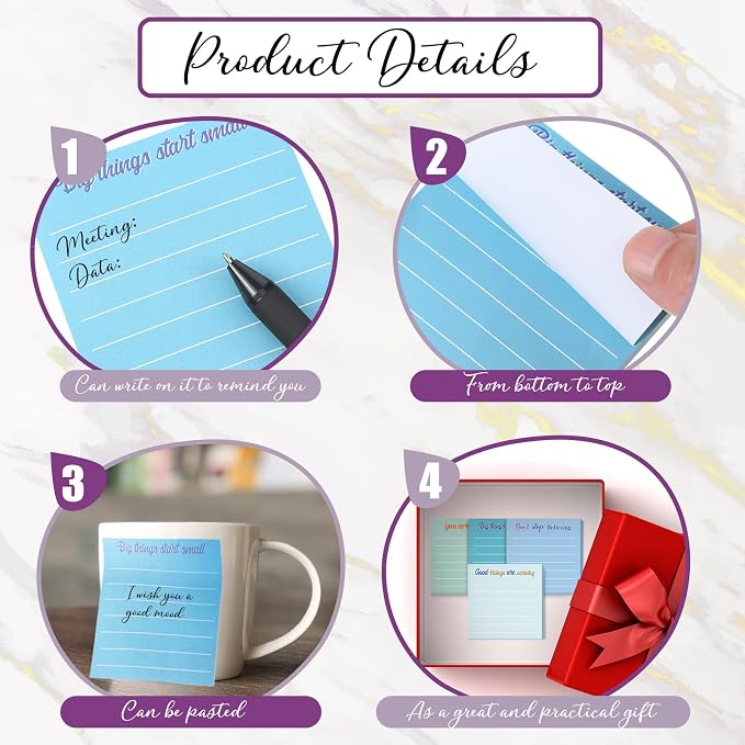 Yinder 24 Pcs Sticky Notes Gifts Bulk,Inspirational,Light Color