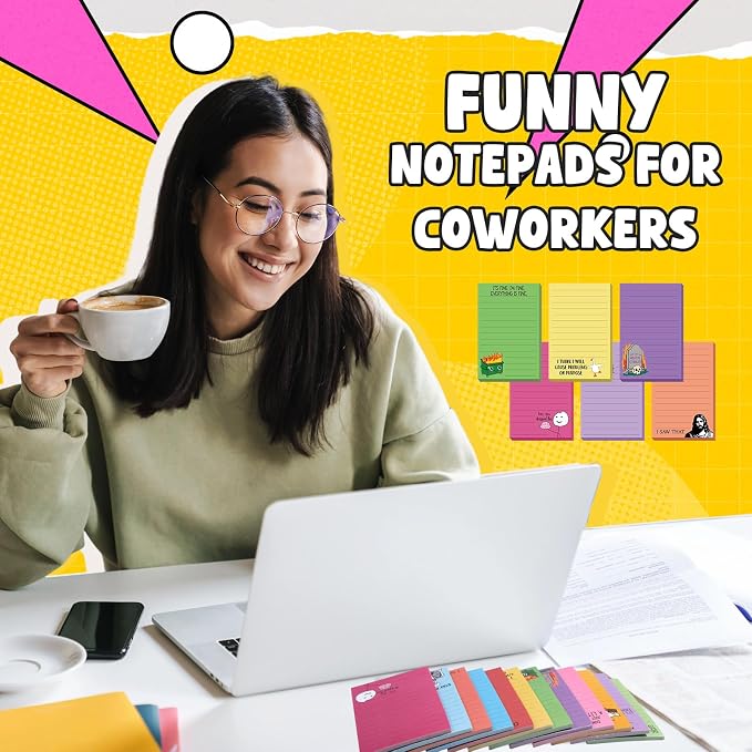 12 Pack Funny Notepads, 5x3 Inches Sarcastic Note Pads Memo Fun Office Gifts for Coworkers Work Women Men Employee Teacher Boss Desk Accessories Gifts(Funny,Multicolor)