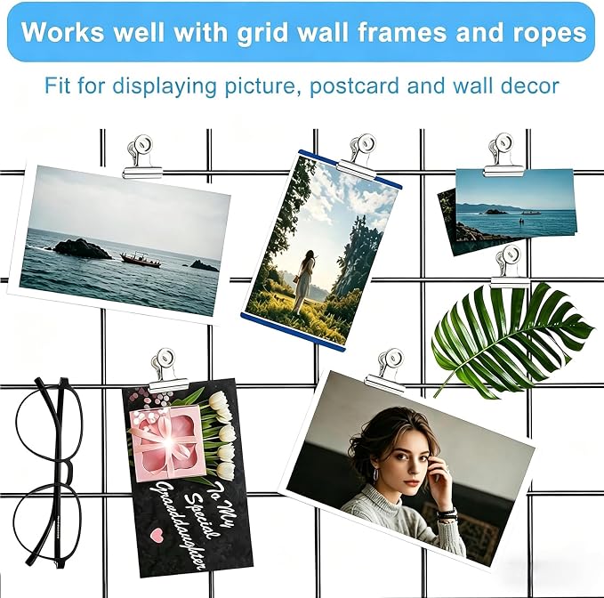 60 Pcs Metal Bulldog Clips, Silver Bull Binder Clips Mini, Tiny Metal Binder Paper Clips for Tags Bags, Pictures Photos, Wire Grid Wall Decor, Office and Home Kitchen (Silver 22mm)