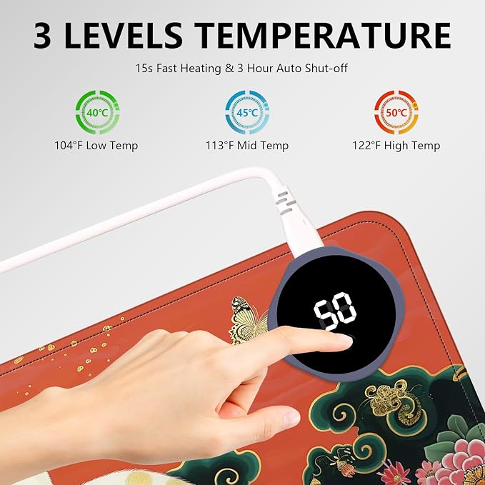 Heated Mouse Pad with 3 Levels Heated & 3 Hours Auto Shut-Off Mouse Pad for Warming Hands in Office Home, 31.5" x 13"Large Safe Desk Mat Hand Warmer，Vintage White Cat