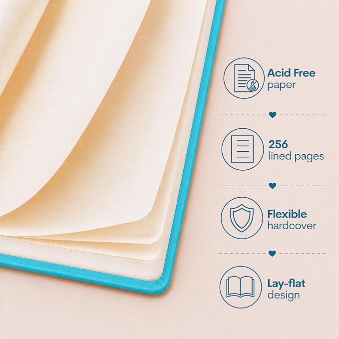 WORLD TRAVELER Eccolo A5 Hardbound Journal Notebook 256 Ivory Lined Pages | Sturdy Flexible Hardcover, 80GSM Acid-Free Ivory Pages, Smyth-Sewn Lay-Flat Binding, Ribbon Bookmark