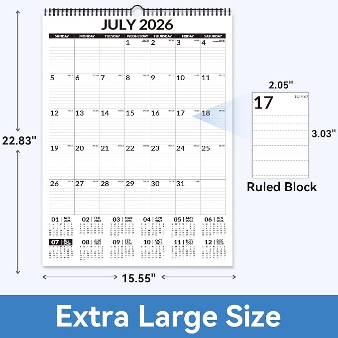 Forvencer 2026 Calendar, Extra Large 22"x15" Wall Calendar, 20-Month from May 2026 to Dec 2027, Big Numbers Bold Print, Vertical Hanging Monthly Planner, Spiral Hook & Stickers for Seniors Home Office