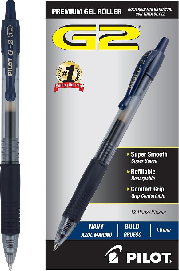 PILOT, G2 Premium Gel Roller Pens, Bold Point 1 MM, Navy (Pack of 144)