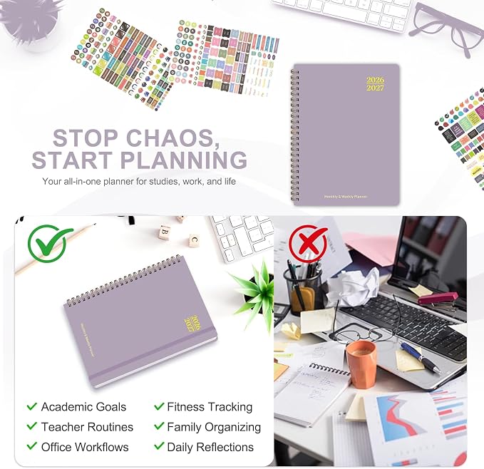 Planner 2026-2027, Weekly and Monthly Academic Planner, July 2026 - June 2027, Hardcover Calendar Agenda Book for School Year Planning, School Supplies for Teacher and Student, A5(6.3'' x 8.5'')