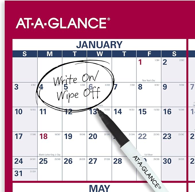 AT-A-GLANCE 2027 Erasable Calendar, Dry Erase Wall Planner, 48" x 32", Vertical-Horizontal, Reversible (PM3262827)