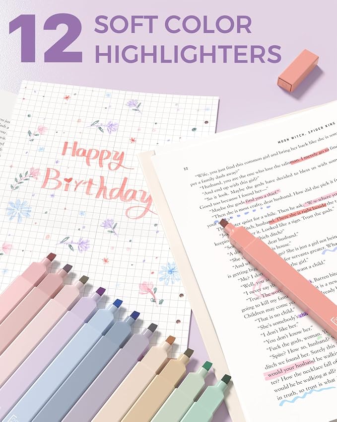 Four Candies 56 PCS School Supplies with Pencil Case, 6 Multicolor Pens, 12 Pastel Highlighters, 5 Gel Pens, 9 Mechanical Pencils for Student Back to School Stationery Set College Essentials (Purple)