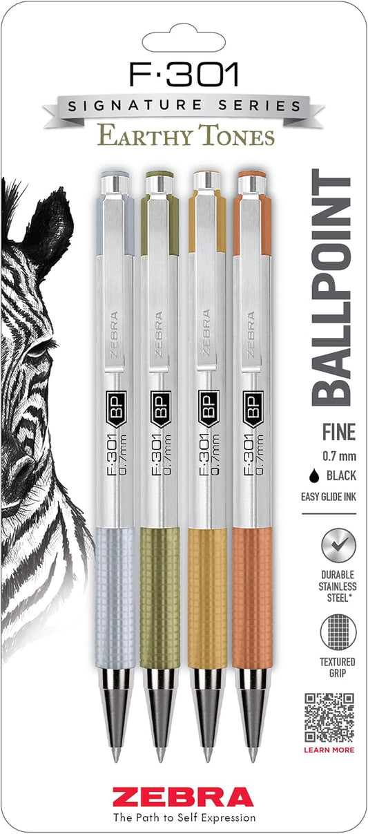 Zebra Pen F-301 Signature Series Ballpoint Pen, Black, 0.7mm, 4-Pk (27304)