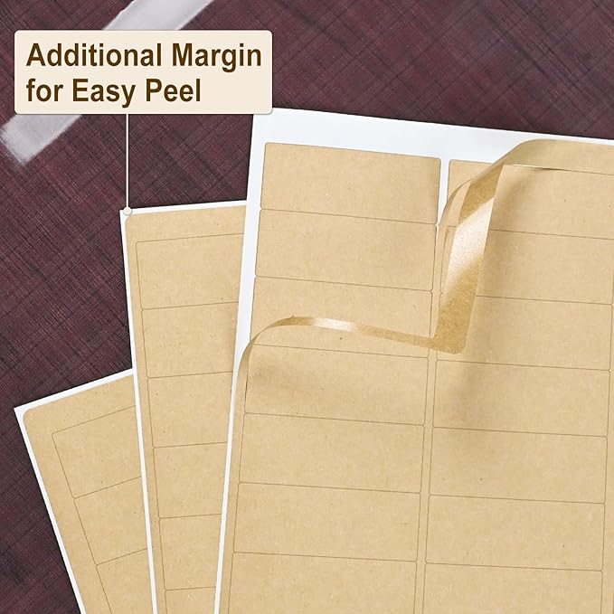 NATURALABEL 50 Sheets Printable Kraft Address Labels for Laser & Inkjet Printers, 1" x 2-5/8" - 30 per Page, Self-Adhesive Mailing Labels, Matte