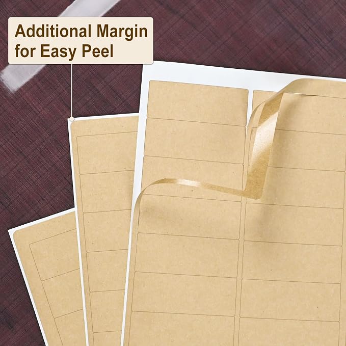 NATURALABEL 30 Sheets Printable Kraft Address Labels for Laser & Inkjet Printers, 1" x 2-5/8" - 30 per Page, Self-Adhesive Mailing Labels, Matte
