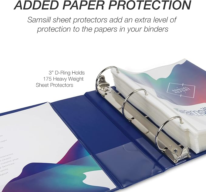 Samsill Durable 3 inch 3 Ring Binder, D Ring Binder, 100% Recycled Chipboard, Blue, 12 Pack