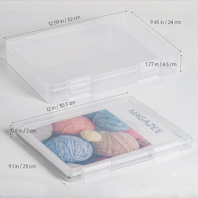12 Packs A4 Paper Storage Boxes, 8.5 x 11 Plastic Portable Project Case for US letter Size and A4 paper, Plastic Multi-Purpose Thick Scrapbook Storage Box for Office