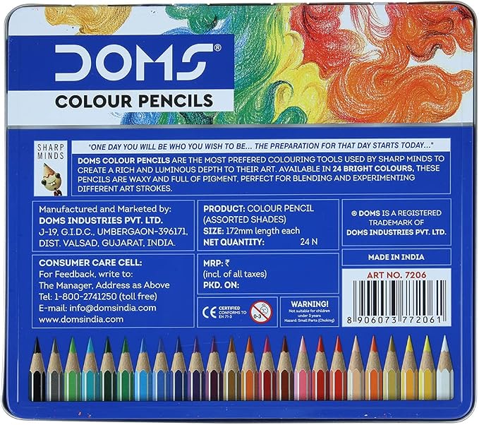 Doms Supersoft Non-Toxic Colour Pencil Set in Flat Tin Box (24 Assorted Shades x 2 Set), Multicolor (DM7206P2)