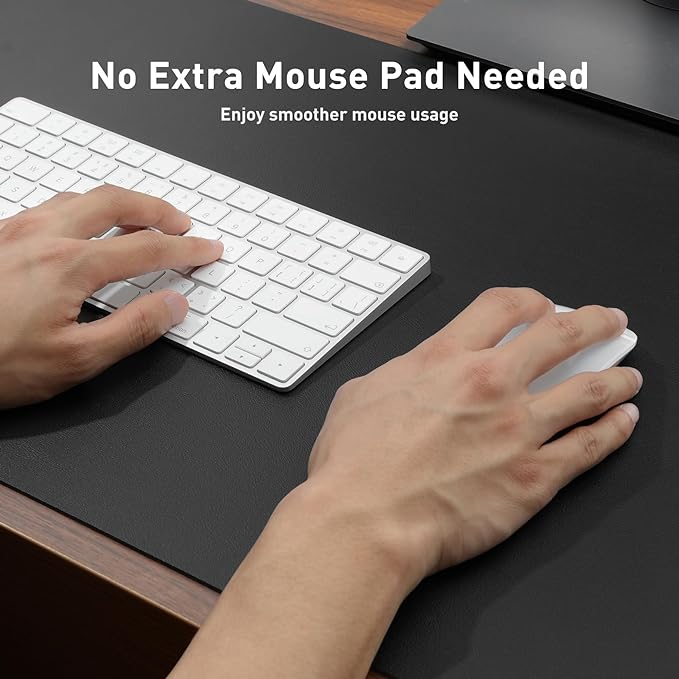 Aothia Faux Leather Desk Mat – Large Mouse Pad, Non-Slip PU Leather Blotter, Waterproof Writing Surface for Office and Home (Black, 47.2" x 23.6")