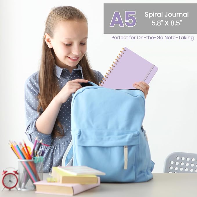 CICPAP Lined Spiral Journal Notebook, A5 College Ruled Notebook for Journaling, Note-Taking, and Daily Planning, Durable Hardcover with an Elegant Design, Light Purple