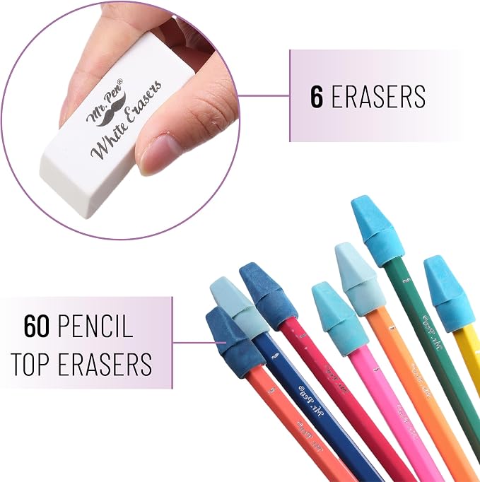 Mr. Pen- School Eraser Combination Set, 66 Pack, Colorful | Latex Free Erasers for School, Office, Art Sketching, Homework, Exams, Clean Smudge-Free Correction