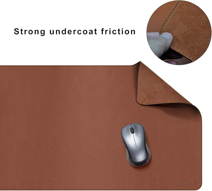 CENNBIE Leather Desk Mat 39.3"x19.6", Office Desk pad (Brown) | Premium stitched edges resist wear. Easy to clean. Protects desk from spills, stains ,scratches. Smooth glide. Office & home.