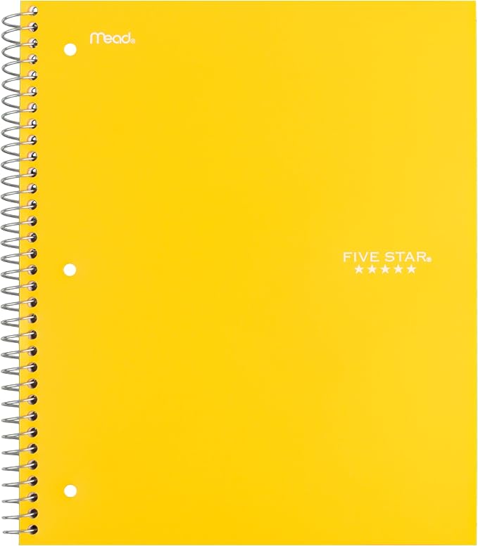Five Star Spiral Notebook + Study App, 5 Subject, Wide Ruled Paper, 8" x 10-1/2", 200 Sheets, Fights Ink Bleed, Water Resistant Cover, Harvest Yellow (73469)