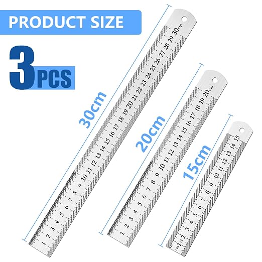 DTDNZKN 3 Pcs Stainless Steel Rulers, 6", 8", 12" (15cm,20cm,30cm) | Metal Straight Edge Ruler with SAE & Metric Measurements - for Drawing, Home, Office and Engineering Use