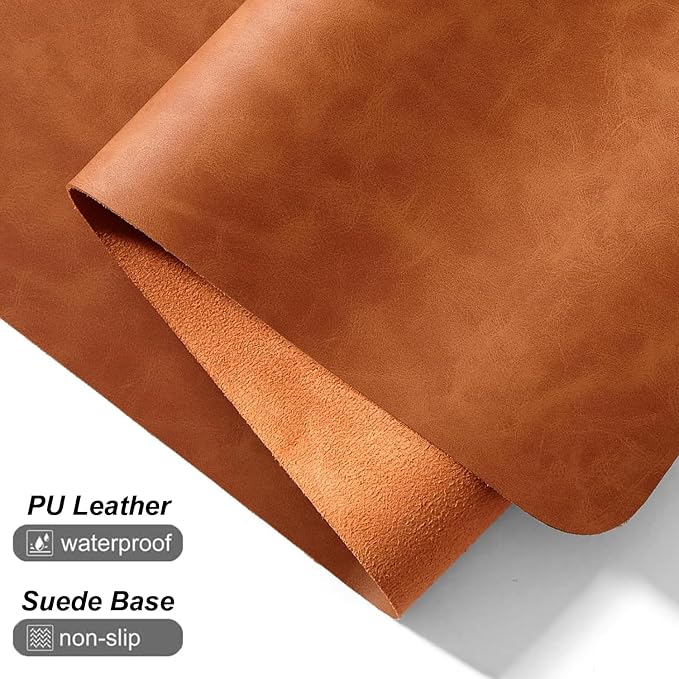 Distressed Leather Desk Mat - Non-Slip PU Leather Desk Pad Protector - Large Waterproof Mouse Pad Computer Keyboard Desk Mat Desk Accessories for Office & Home (Brown, 31.5"x15.7")