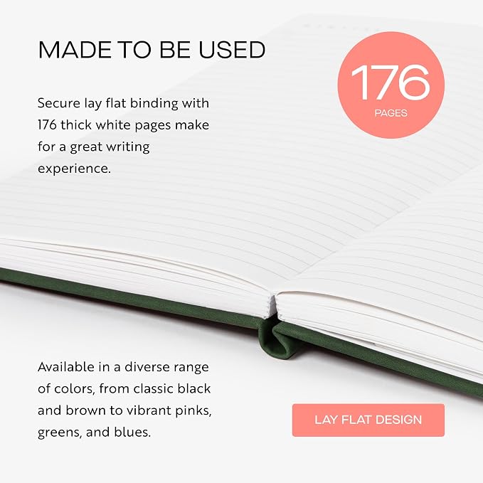 Oriole Vegan Leather Ruled Notebook - Racing Green | 176 Pages of Thick Lined Paper | Soft Touch Hardcover Journal (5 x 8 in) with Gold Foil Bird Design & Luxury Gift Box