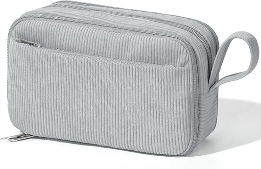 BuyCard Grey Corduroy Pencil Case, Large Capacity Zipper Pouch, Gray, Casual Style, Supplies Organizer for Teen Girls and Boys