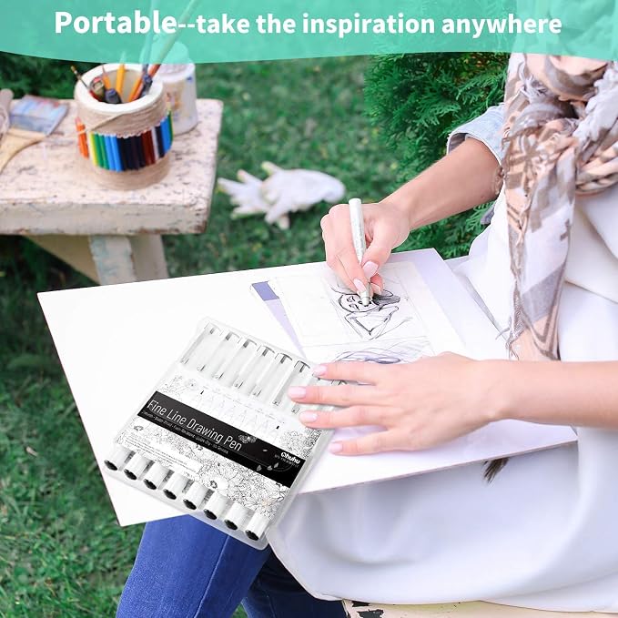 Ohuhu Fineliner Micro Drawing Pens: 8-size Tips (Ultra-fine, Fine & Brush) | Waterproof Pigment Black Ink for Illustration Drawing Journaling Sketching for Artist Beginners
