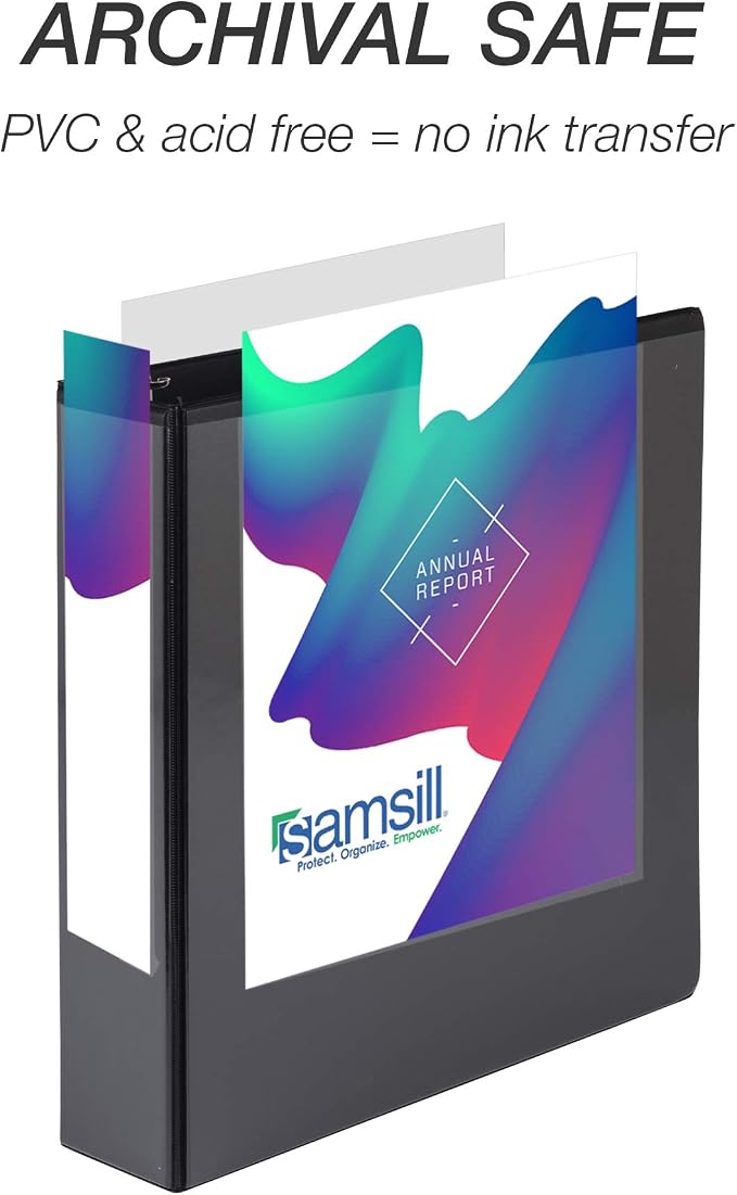 Samsill 4 Pack Durable 2 Inch 3 Ring Binders, Round Ring, Clear View Cover for Presentations, Black