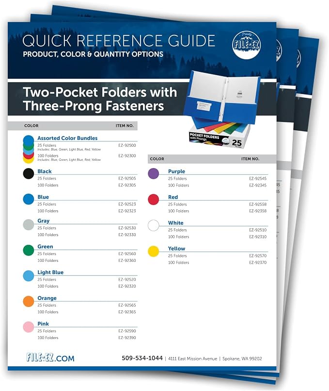 FILE-EZ Two-Pocket Folders with 3-Prong Fasteners, Pink Color, 25-Pack, Durable Textured Paper, Matte Finish, Letter Sheet Size (EZ-92590)