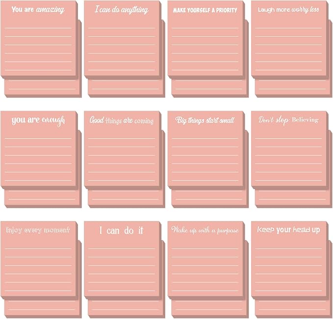 Yinder 24 Pcs Inspirational Sticky Notes, Back to School Supplies, Cute Motivational Sticky Notes Pad Employee Appreciation Gifts Bulk for Teacher Coworker Office 3 x 3'' (Inspirational,Rose Gold)