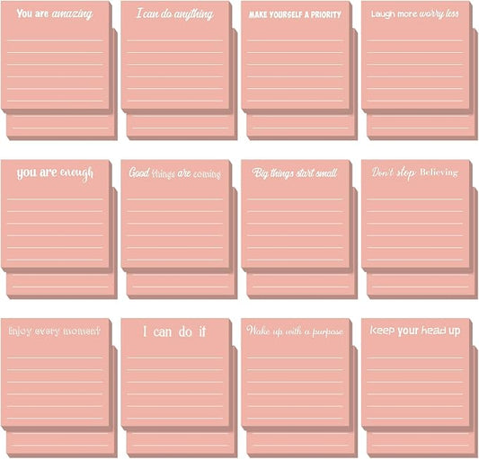 Yinder 24 Pcs Inspirational Sticky Notes, Back to School Supplies, Cute Motivational Sticky Notes Pad Employee Appreciation Gifts Bulk for Teacher Coworker Office 3 x 3'' (Inspirational,Rose Gold)