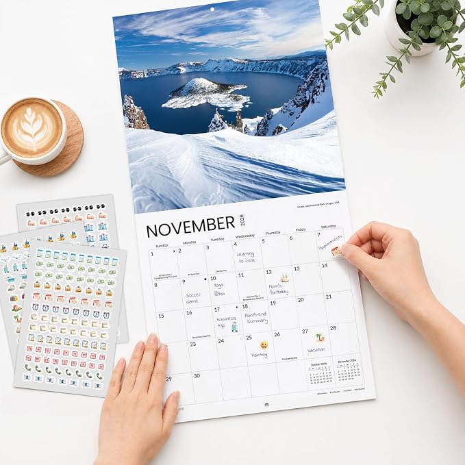 SUNEE Calendar 2026-2027 for Wall, 2027 Large Wall calendar 12x12 Inches with 16 Months from September 2026 to December 2027, Thick Glossy Paper, 12" x 24" (Open), World National Parks