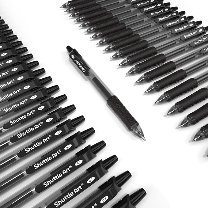 Shuttle Art Black Gel Pens, 70 Pack Retractable Medium Point Rollerball Gel Ink Pens Smooth Writing with Comfortable Grip for Office School Home Work